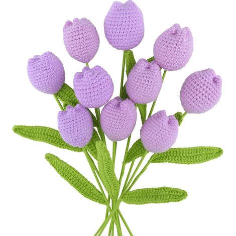 Fleurs artificielles au Crochet, 10 pièces, tulipes faites à la main, Bouquet tricoté, ornements floraux, cadeaux, décoration de maison (1/5)