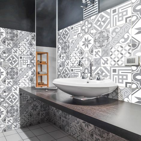 Sticker Mural Carrelage adhésif Cuisine Salle de Bain - 9 STICKERS CARREAUX DE CIMENT AZULEJOS CARMELITO - 9stickers15x15cm (1/5)