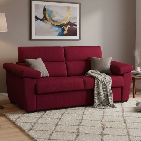 Dmora - Sofá cama 3 plazas Paceco, Sofá convertible para salón, acolchado, desenfundable, calidad 100% Made in Italy, 225x95 h100 cm, Rojo (1/5)