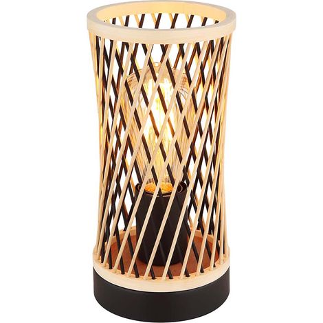 Lampe de table, lampe d'appoint, lampe de chevet, bambou tressé noir naturel E27
