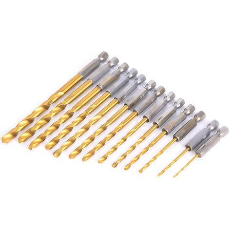 Set mit 13 HSS-Bohrern mit 6,35 mm (1/4 Zoll) Sechskantschaft, Durchmesser von 1,5 bis 6,5 mm, für Holz, Kunststoff und Metall. (1/5)