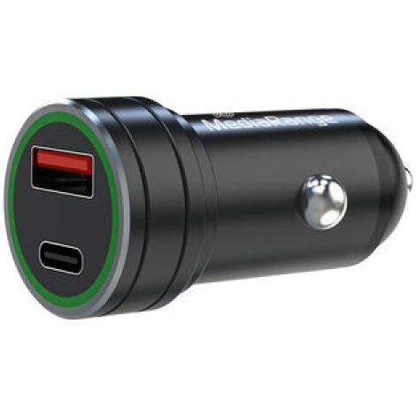 MediaRange 20W In-car charger with 1x USB-A and 1x USB-C® port, black aluminium housing (MRMA120)