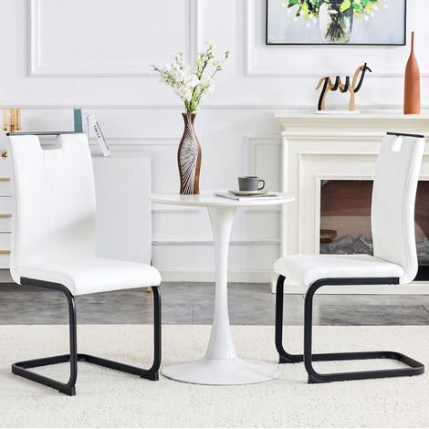 Chaise moderne en PU blanc avec dossier ergonomique et patins antidérapants,52×40.5×98cm (1/5)