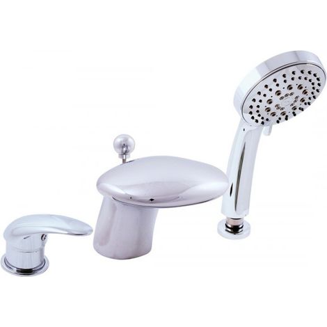 Mitigeur baignoire à cascade 3 trous DANUBE avec inverseur en laiton chromé (1/5)