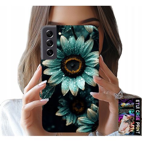 Étui pour Samsung Galaxy S21 - Fleur de gerbera bleue + Feuille métallisée (1/5)