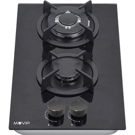 Muvip mv0627 cocina de gas encastrable - 2 zonas de coccion de 26cm - quemador y soportes de hierro fundido - cristal templado de alta resistencia - sistema de encendido electrico - dispositivo de seg