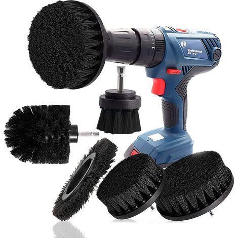 Kit de 5 brosses de nettoyage pour perceuse, comprenant une brosse pour rebords de baignoire, du carrelage, des accessoires de cuisine, de voiture, des coins de canapé et des grilles de barbecue. (1/5)