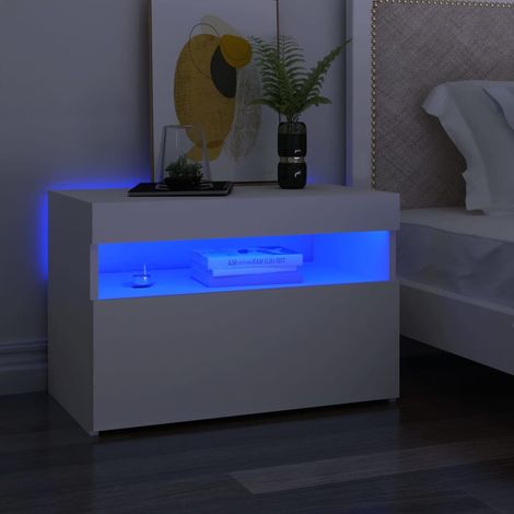 Mesita de noche con luces LED contrachapada 60x35x40 cm