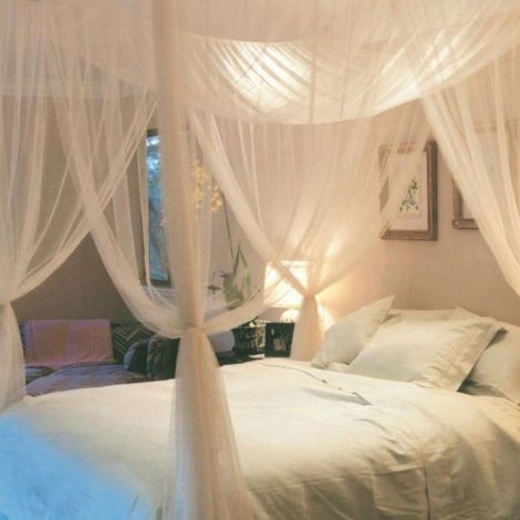 Voilage de lit à 4 poteaux, rideau moustiquaire élégant pour chambre, pour lit double/queen/king, 74,8x82,6x94 pouces (beige) (1/5)