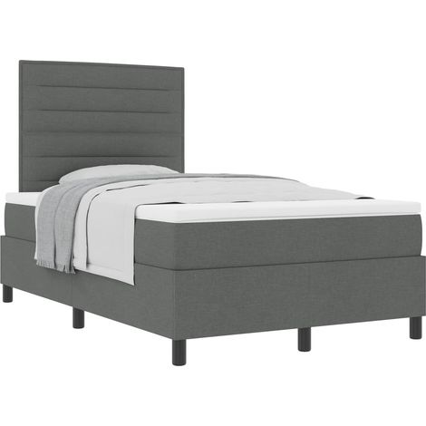 Lit double Lit adulte Lit à ressorts avec matelas Gris foncé 120 x 190 cm tissu (1/5)