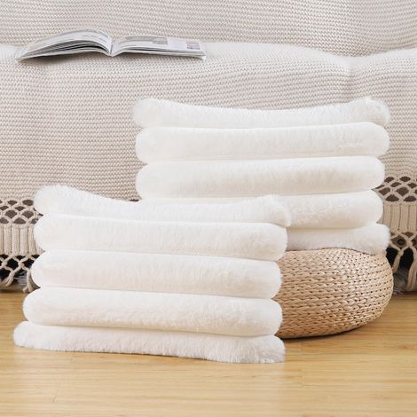 SHINING HOUSE Set mit 2 Plüsch-Kissenbezügen aus Kunstfell, weich, flauschig, gestreift, dekorativer Kissenbezug für Sofa, Schlafzimmer, Kissen, Weiß, 30 x 50 cm (1/4)