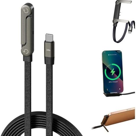 Câble USB-C Charge Rapide 240W 2-en-1 avec Support Intégré – USB-C Réglable 1,5 m pour Smartphone, Tablette, PC Portable et Gaming (1/5)