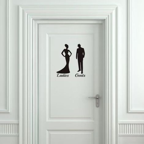 Autocollants muraux noir et blanc pour porte de salle de bain, silhouettes homme et femme, pour toilettes (1/5)