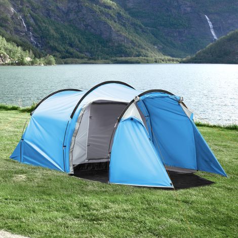 Tente de camping pliable pour 2-3 personnes, avec vestibule et espace de couchage, imperméable, 426 x 206 x 154 cm, bleu clair (1/5)