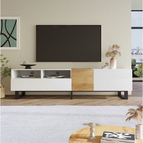 Mobile TV sospeso 180 x 35 x 30 cm bianco in truciolare con 3 ante e LED (1/5)