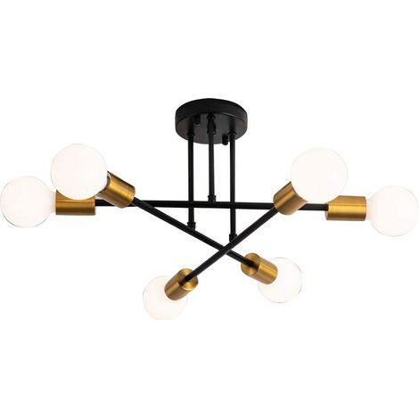Luminaire Plafonnier Intérieur 6 Lumières Plafonnier Moderne Lampe De Plafond Rétro Vintage Noir, Pour Cuisine Couloir Chambre Salon (1/5)