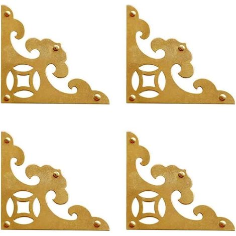 4Pcs Vintage Antique Brass Corner Protectors with Screws Wooden Jewelry Box Gift Box Cabinet Chest Accessories Flat Edge Guards (Golden) (1/5)