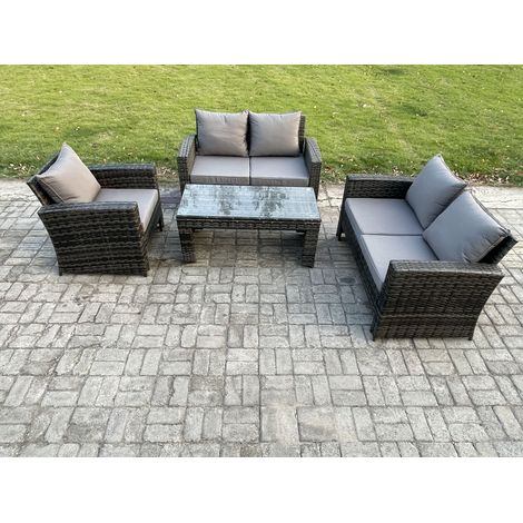 Fimous 4pcs Rattan Outdoor Garden Furniture Sofa Set Table & Chairs Dark Grey Mixed (1/5)