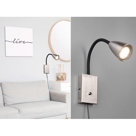 Flexible LED Leselampe, Wandleuchte mit & ohne Stecker, Silber matt (1/5)
