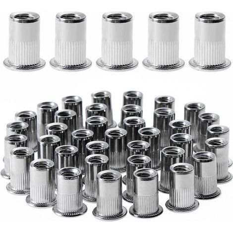 Écrous à riveter filetés M6 en acier inoxydable tête plate, 100 pièces, longueurs 12 mm et 15 mm pour plastique et métal (1/5)