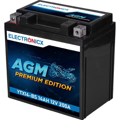 Electronicx YTX14-BS AGM Motorradbatterie 12V 14Ah - Wartungsfrei - Motorrad Quad