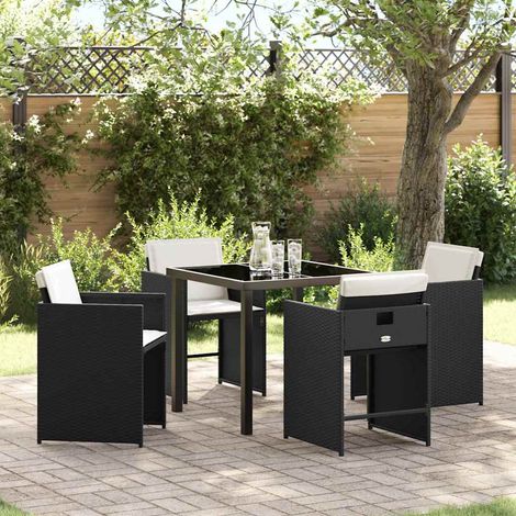 Garten Essgruppe mit Kissen 5 pcs Schwarz Poly-Rattan (1/5)
