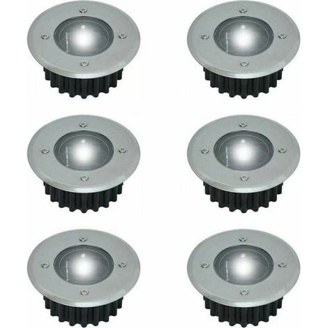 6 spots LED solaires encastrables, IP44, acier inoxydable, diamètre 85 mm, pour jardin et terrasse