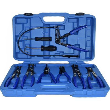 Dapetz ® 9Pcs Flexible Hose Clamp Pliers Set, Long Reach Spring Wire Clip Plier Hose Clamp Pliers Remover Kit for Replacement of Fuel, Oil, Water Hose,Black (1/5)