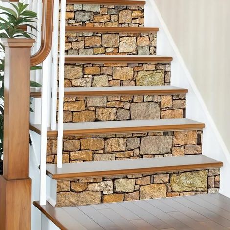 KLVGTIFS PU - Autocollants 3D pour escaliers - Papier peint autocollant amovible - Décoration d'intérieur (18 cm x 100 cm x 13 pièces) (1/5)