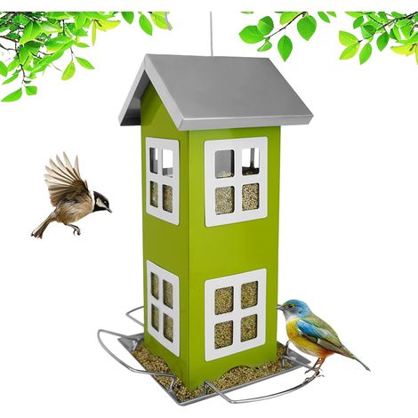 Relaxdays Vogelhaus, Metall, zum Aufhängen, HxBxT: 26 x 12 x 12 cm, kleines Vogelfutterhaus für Garten & Balkon, grün