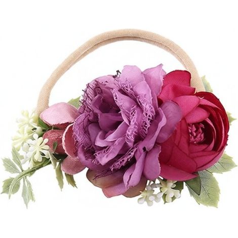 Diadema infantil con estampado floral de imitación, muy popular internacionalmente, hecha de nailon fotográfico de alta elasticidad, accesorio para el cabello de bebé, diadema infantil ETH06-2 Fucsia
