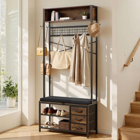 VEVOR Scaffale Appendiabiti da Ingresso Supporto con Attaccapanni con Ripiano Scarpiera 80 x 30 x 180 cm, Armadietto Portabiti Autoportante con Griglia Metallica da Ingresso Camera da Letto, Soggiorno (1/5)