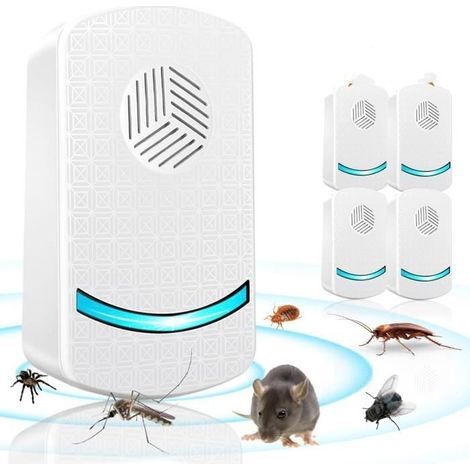 Ultraschall-Abwehrgerät für Mäuse, Nagetiere und Insekten, 4er-Packung, Ultraschall-Mückenabwehrgerät für Mäuse, Ratten und Insekten, elektronisches Abwehrgerät für Mäuse (1/4)