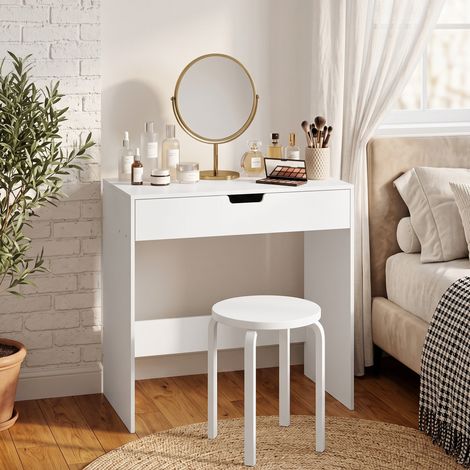 Coiffeuse avec tiroir, table de maquillage moderne moderne, pour chambre à coucher, blanc (1/5)