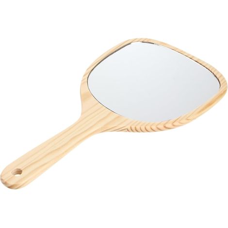 Miroir Bois Portable à Poignée Miroir de Maquillage Rétro Cosmétique pour Femme et Fille