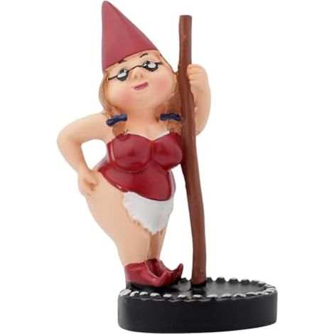 Statue de nain de danse (rouge), figurine d'extérieur amusante, statues de jardin en résine, statue de nain dansant sur poteau pour décoration créative de printemps (1/5)