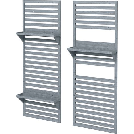 Wall Mounted Plant Stands Set of 2- Fir Wood Flower St Shelves Slatted Trellis for Patio- Balcony- Porch (1/5)