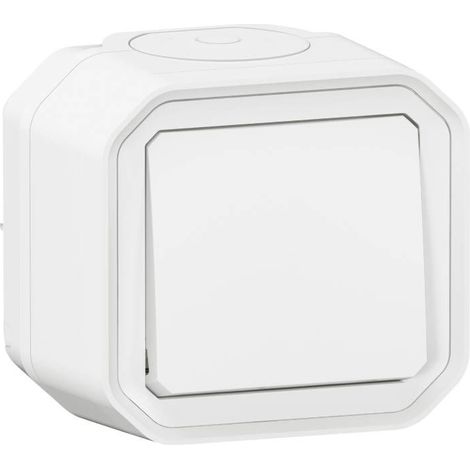 LEGRAND PLEXO INTERRUPTEUR DOUBLE VA ET VIENT OU BOUTON POUSSOIR SAILLIE COMPLET ÉTANCHE BLANC IP55 - 069755L (1/4)