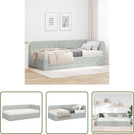 vidaXL Cadre de lit d'angle Gris clair 90 x 190 cm Velours (1/5)