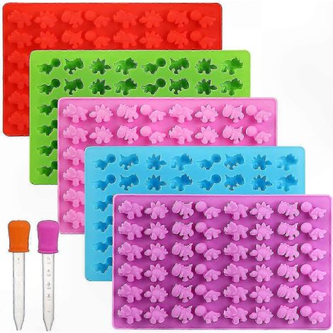 Lot de 5 mini moules en silicone en forme de dinosaures et de dragons, plateau antiadhésif de 48 cavités pour la fabrication de chocolats, bonbons, gelées et gommes. (1/5)