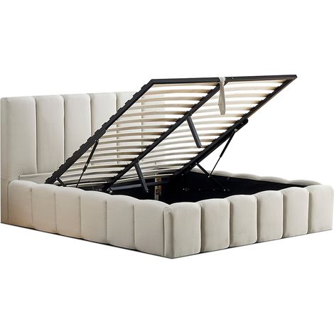 Lit coffre beige Madeleine 140x190 cm (1/5)