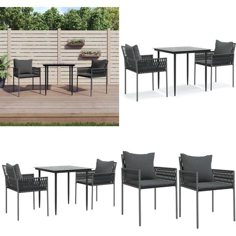 3-tlg. Garten-Essgruppe mit Kissen Poly Rattan und Stahl - Gartenmöbel - Gartenstuhl (1/5)