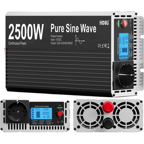 Onduleur, Onde Sinusoïdale Pure, Affichage LCD, Télécommande, 2500W, 24V, 220-230V 50hz (1/2)