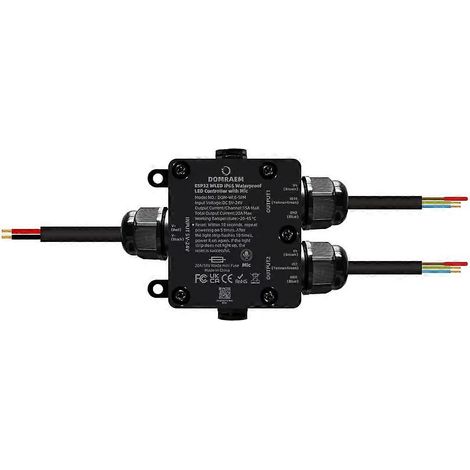 DOMRAEM ESP32 WLED 2-Kanal adressierbarer LED-Controller mit 20-A-Sicherung, integriertem Relais, Mikrofon, Musiksynchronisation WS281X SK6812, IP65 wasserdicht (1/5)