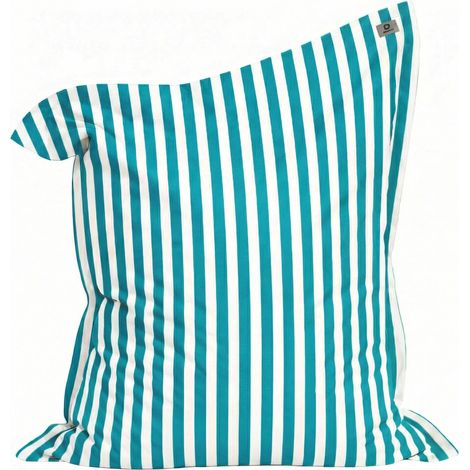 Pouf Géant XXL 180x140 Rayure Turquoise - Déhoussable & Anti-UV