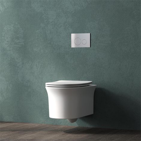 Bathroom Rimless Wall Hung Toilet UF Slim Soft Close Seat Round Pan Ceramic White WC (1/5)