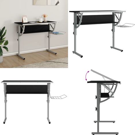 Bureau d'artisanat noir et gris 110x53x(58-87) cm - Bureau D'artiste - Bureau Étudiant - Bureau Informatique - Meuble De Bureau - Table De Dessin - Home & Living