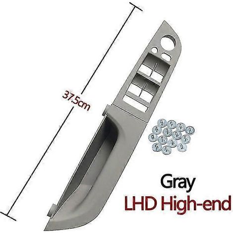 Ensemble de poignées de porte intérieures haut de gamme grises, cache et garniture de commande de lève-vitre pour portière conducteur gauche (BMW Série 3 E90 E91 316 318 320 325 328i) - Gris - 37,5 cm (1/5)