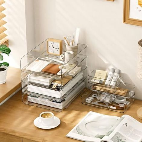 Corbeille à courrier multifonction à 4 niveaux en plastique PET - Organiseur de bureau empilable - Format A4 (1/5)