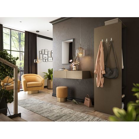 Garderobe Blu-M 3 tlg Konsole Push-to-open Spiegel Paneel 6 Paar Sand (1/5)